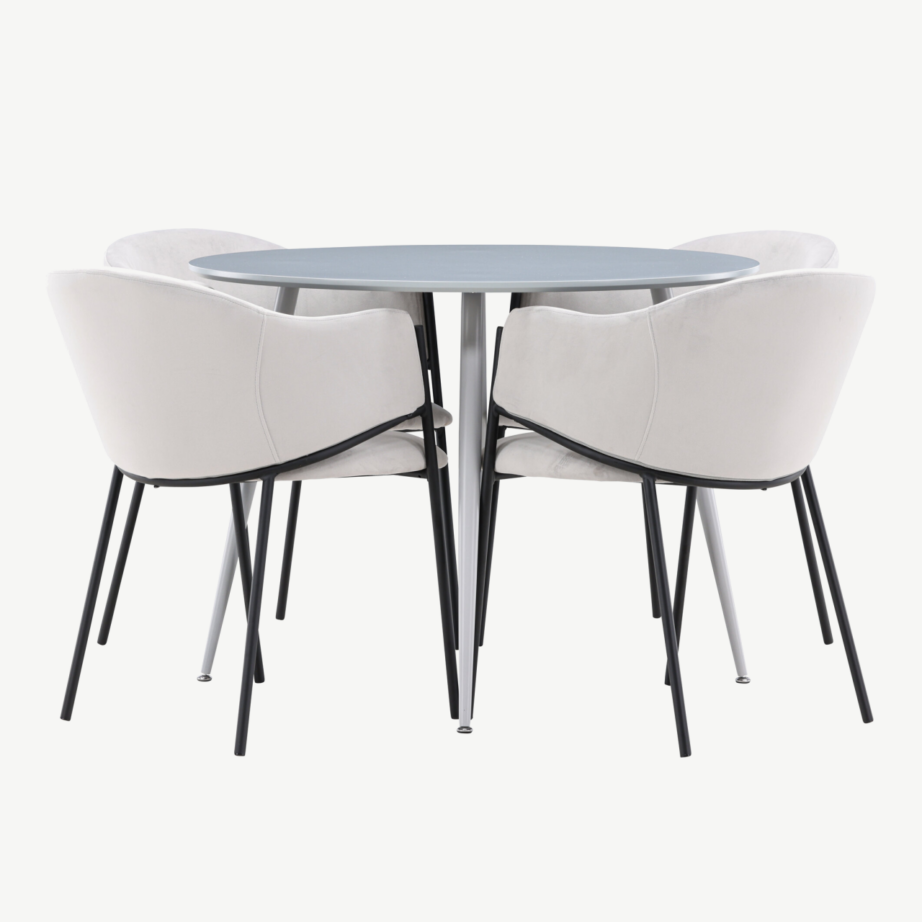 Ümmargune hall söögilaud Plaza ja 4 sametpolstriga Evelina tooli, GR24376 – 2