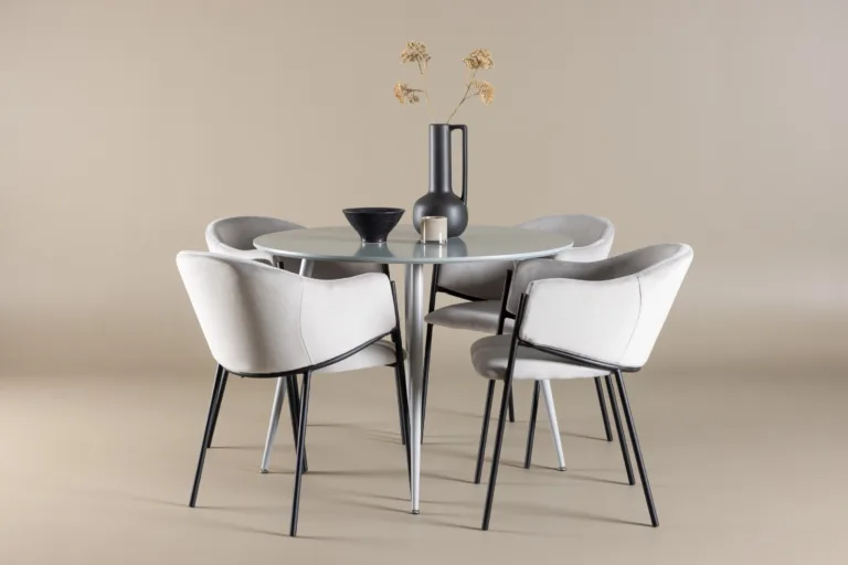 Ümmargune hall söögilaud Plaza ja 4 sametpolstriga Evelina tooli - GR24376