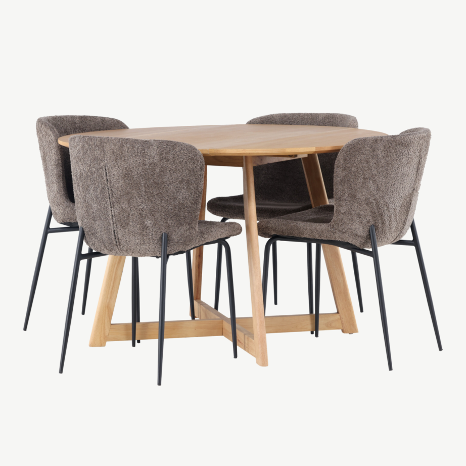 Ümmargune kummipuust söögilaud Yakidon ja polsterdatud tumehall Modesto tool, GR23883 – 3