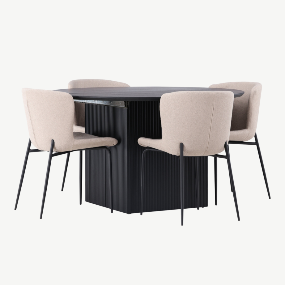 Ümmargune laiendatav söögilaud Matilda ja beeži buklee kangaga toolid Modesto, GR23547 – 4