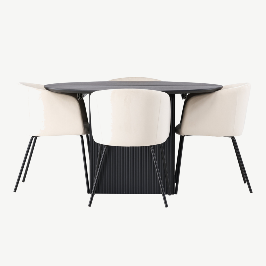 Ümmargune laiendatav söögilaud Matilda musta vineeriga ja beež söögitool Berit, GR23551 – 3