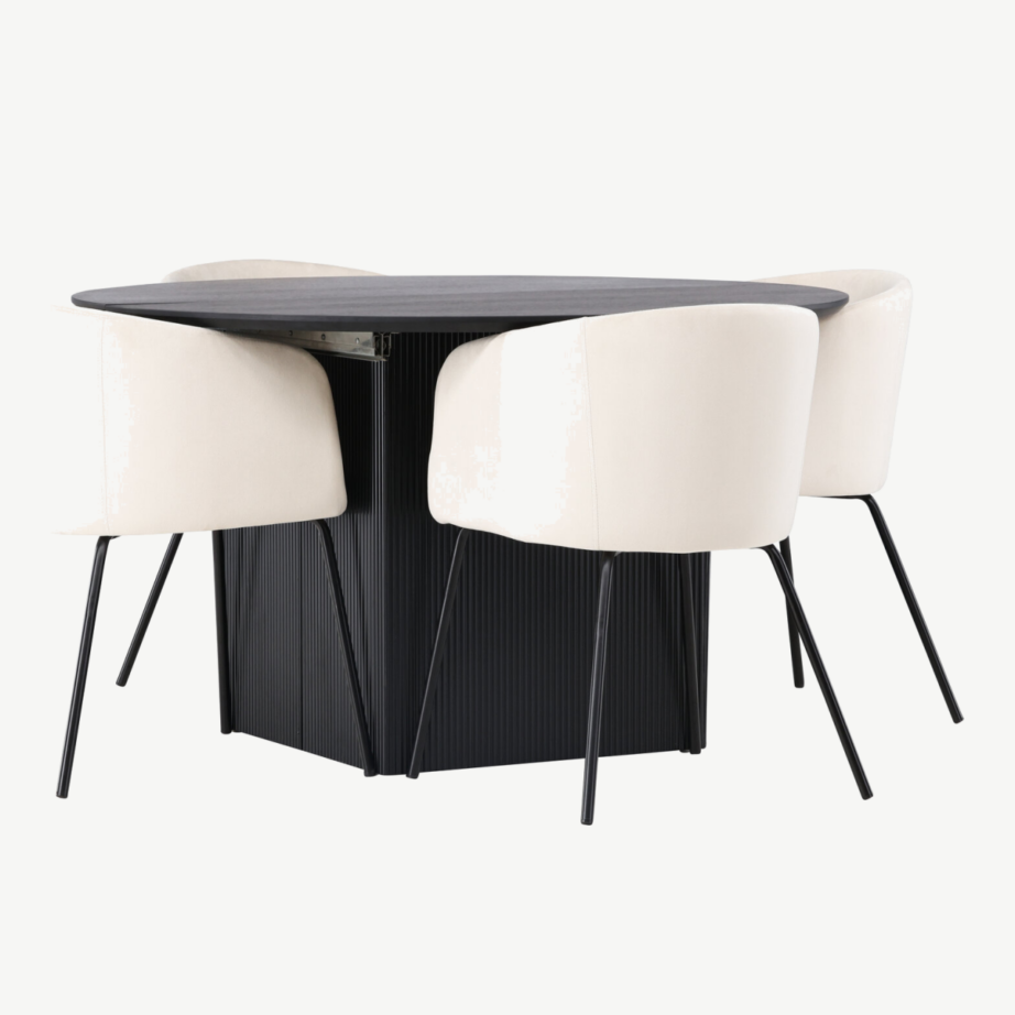 Ümmargune laiendatav söögilaud Matilda musta vineeriga ja beež söögitool Berit, GR23551 – 4