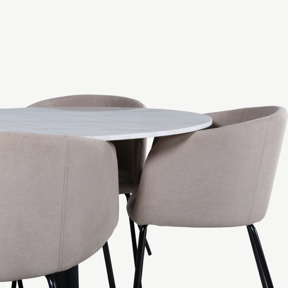 Ümmargune marmorlauaga söögikomplekt Estelle, 4 beeži kangast tooliga, GR22257 – 3