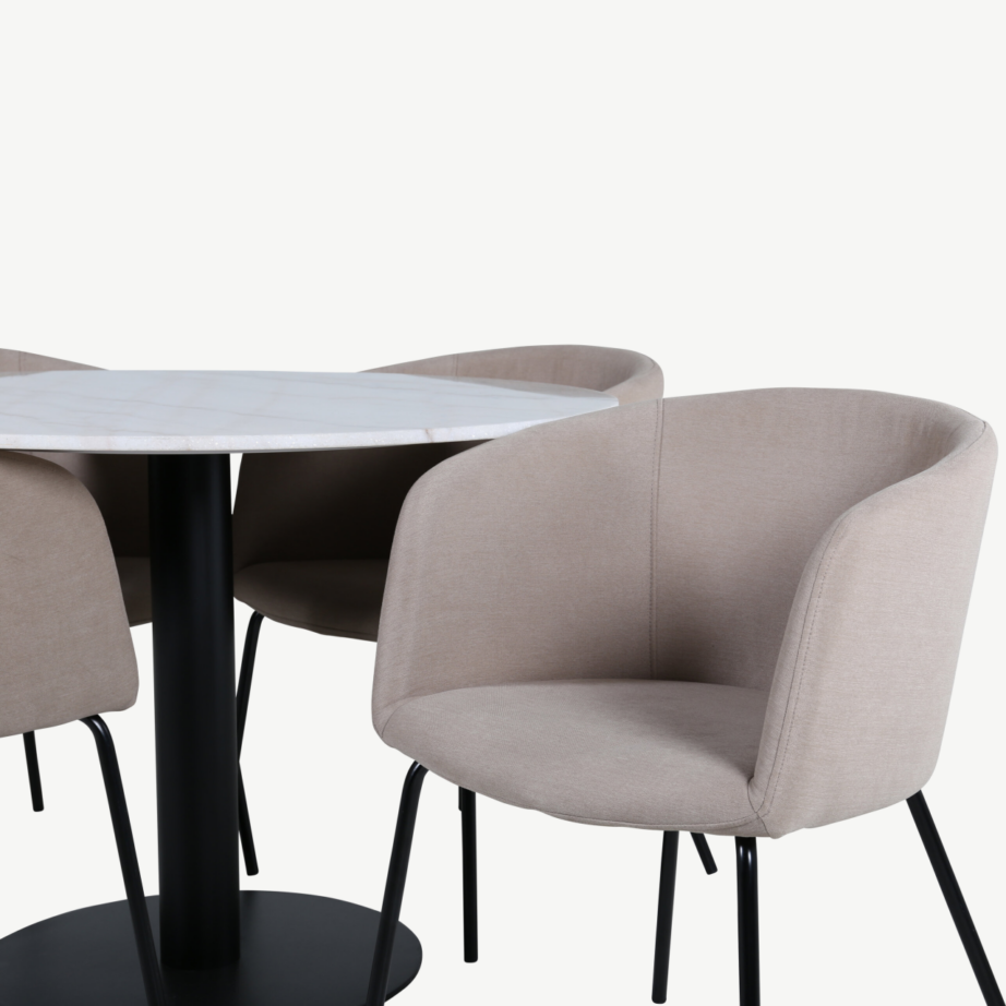 Ümmargune marmorlauaga söögikomplekt Estelle, 4 beeži kangast tooliga, GR22257 – 4