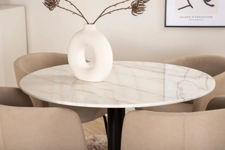 Ümmargune marmorlauaga söögikomplekt Estelle, 4 beeži kangast tooliga, GR22257 – 6