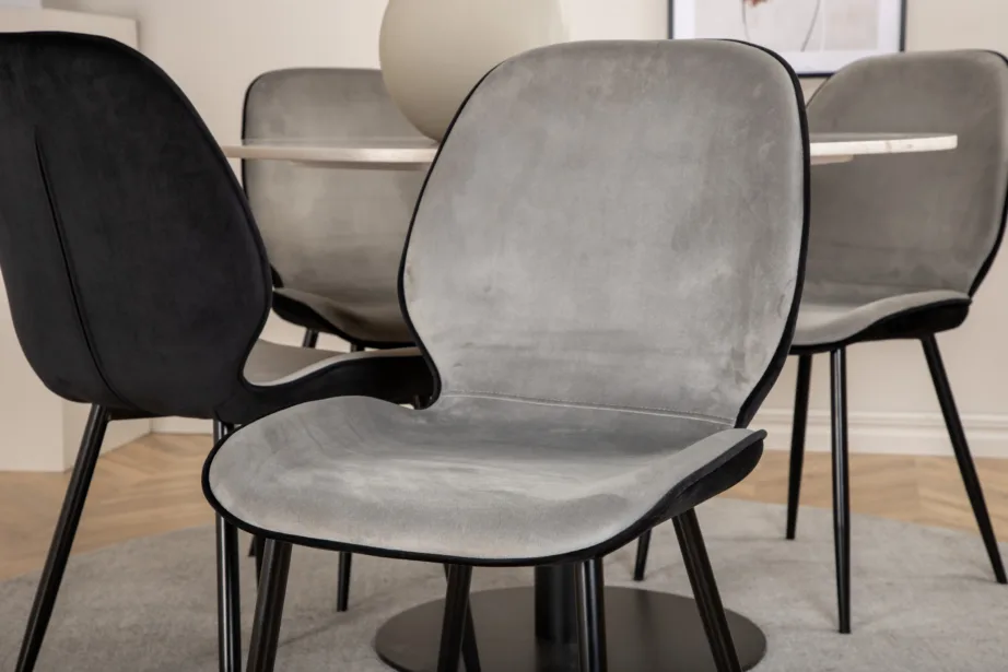 Ümmargune marmorlauaga söögilaud Estelle ja 4 sametist Emma tooli, GR22259 – 9