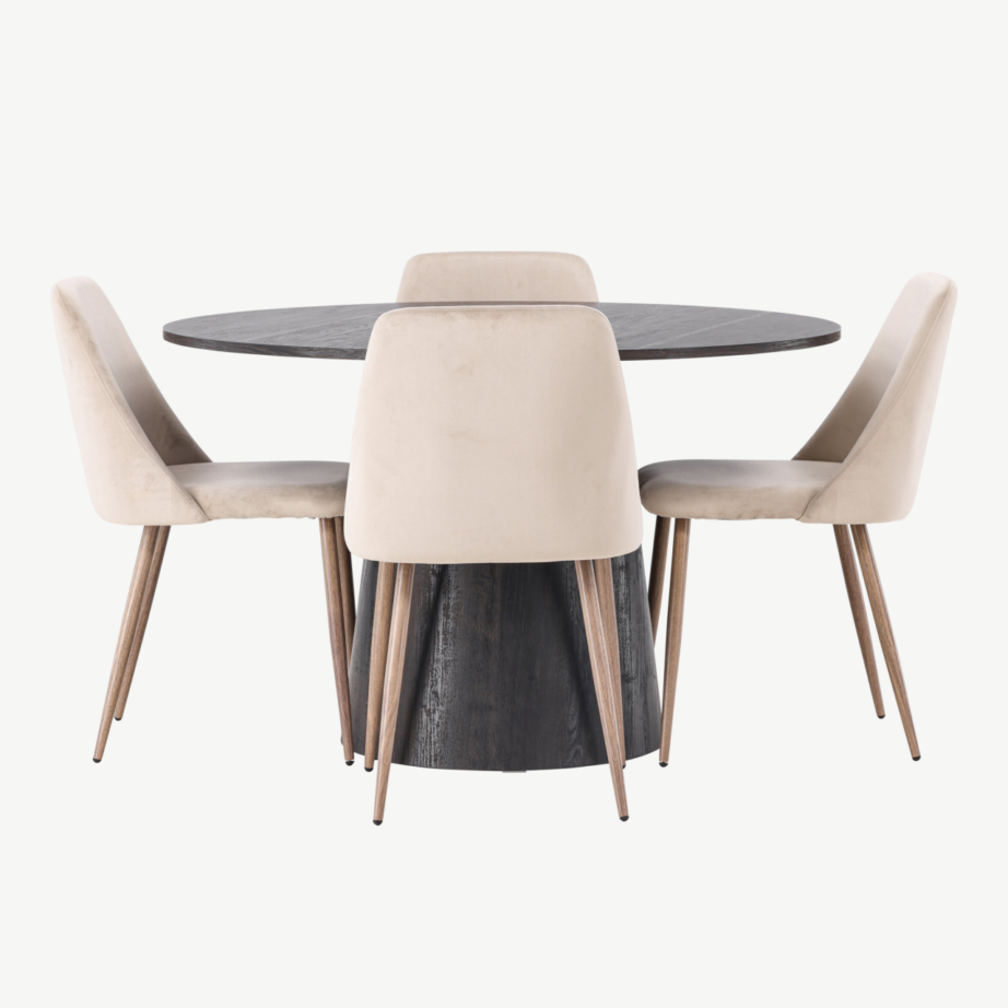 Ümmargune mokkatooniga MDF söögilaud Lanzo ja polsterdatud Night toolid (4 tk), GR23480 – 2
