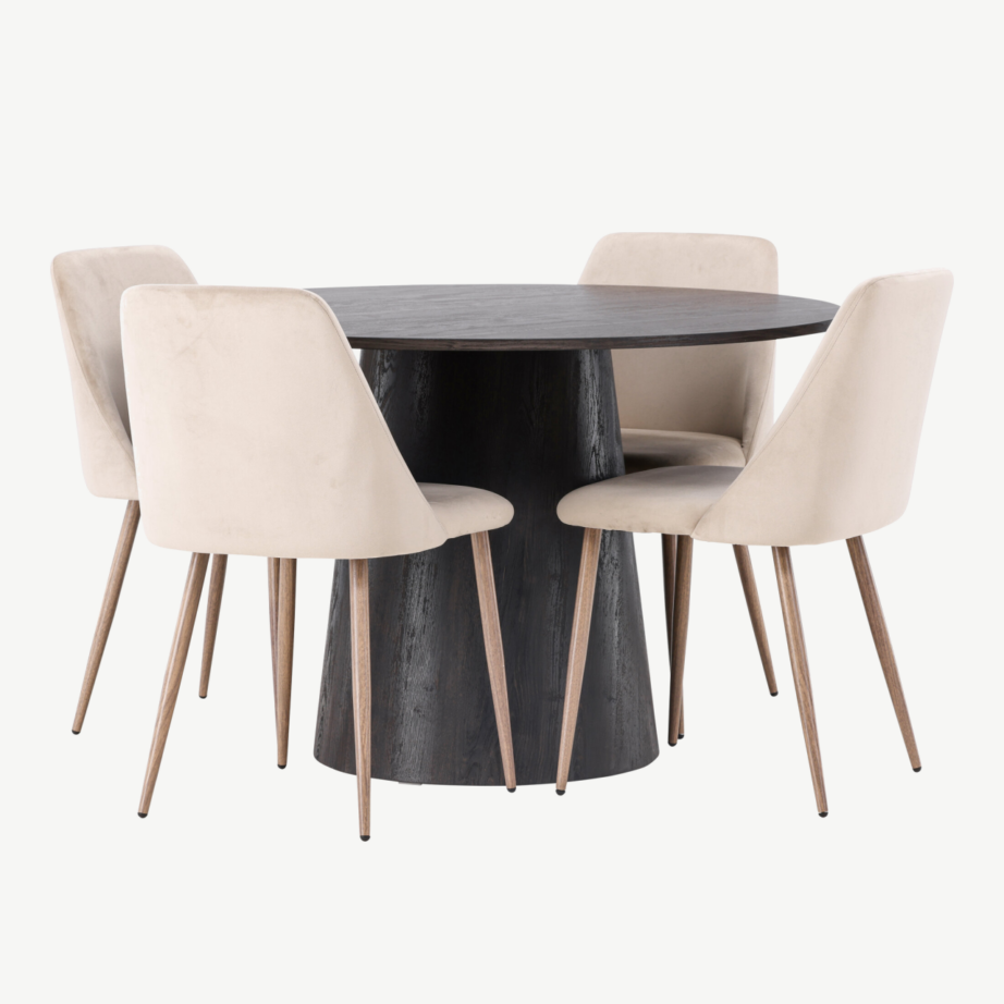 Ümmargune mokkatooniga MDF söögilaud Lanzo ja polsterdatud Night toolid (4 tk), GR23480 – 3
