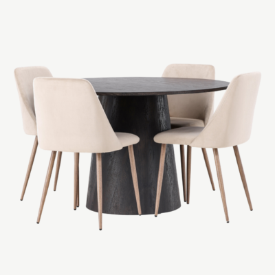 Ümmargune mokkatooniga MDF söögilaud Lanzo ja polsterdatud Night toolid (4 tk) - GR23480