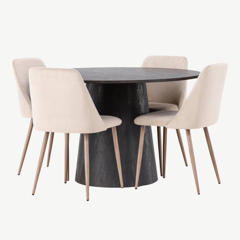Ümmargune mokkatooniga MDF söögilaud Lanzo ja polsterdatud Night toolid (4 tk) - GR23480
