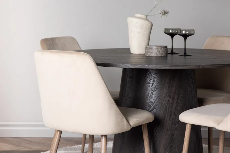 Ümmargune mokkatooniga MDF söögilaud Lanzo ja polsterdatud Night toolid (4 tk), GR23480 – 9