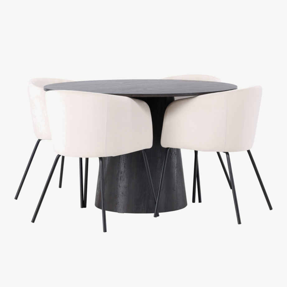 Ümmargune mokkatooniga söögilaud Lanzo ja beežid sametist toolid Berit, GR23488 – 3