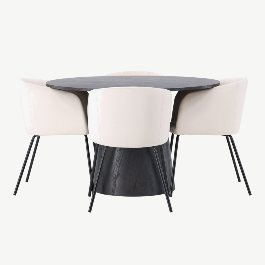 Ümmargune mokkatooniga söögilaud Lanzo ja beežid sametist toolid Berit, GR23488 – 5