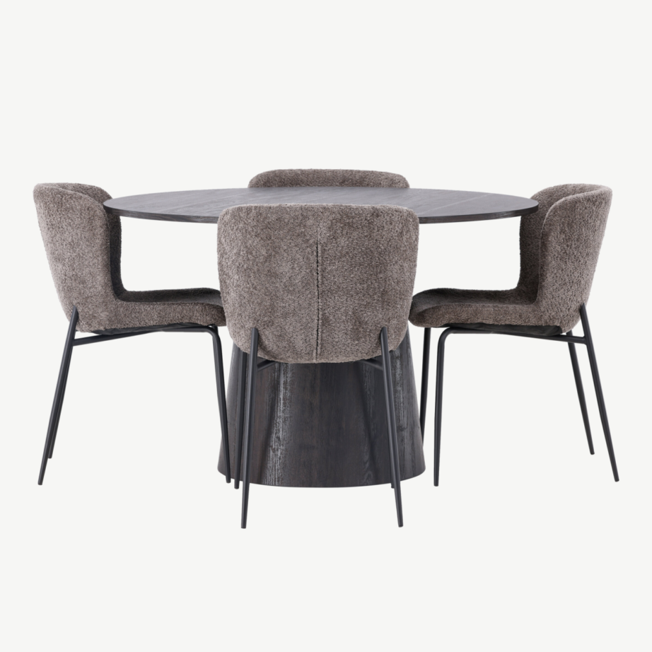 Ümmargune mokkatooniga söögilaud Lanzo ja polsterdatud tumehallid Modesto toolid (komplekt, laud ø120cm, 4 tooli), GR23484 – 2