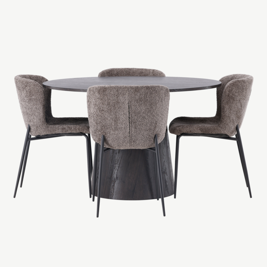 Ümmargune mokkatooniga söögilaud Lanzo ja polsterdatud tumehallid Modesto toolid (komplekt, laud ø120cm, 4 tooli), GR23484 – 5