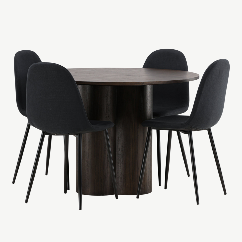 Ümmargune mokkatooniga söögilaud Olivia ja mustad polsterdatud Polar toolid, GR22887 – 3