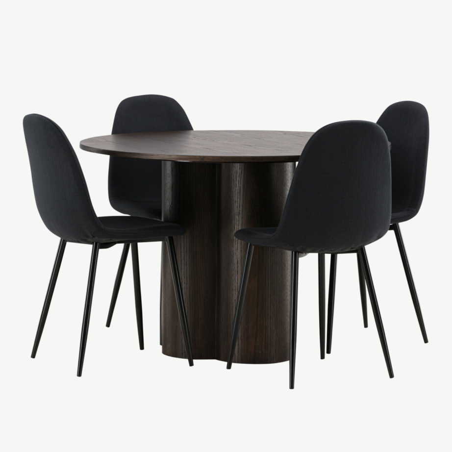 Ümmargune mokkatooniga söögilaud Olivia ja mustad polsterdatud Polar toolid, GR22887 – 4