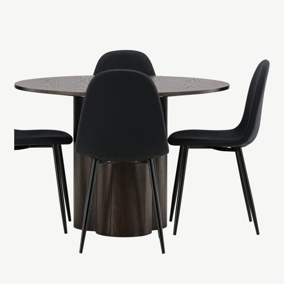 Ümmargune mokkatooniga söögilaud Olivia ja mustad polsterdatud Polar toolid, GR22887 – 5