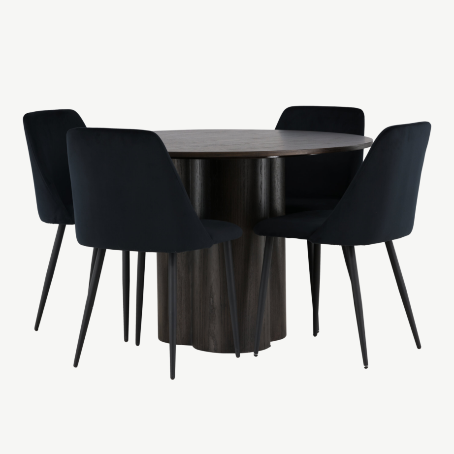 Ümmargune mokkatooniga söögilaud Olivia ja mustad velvetist toolid Night, GR23815 – 3