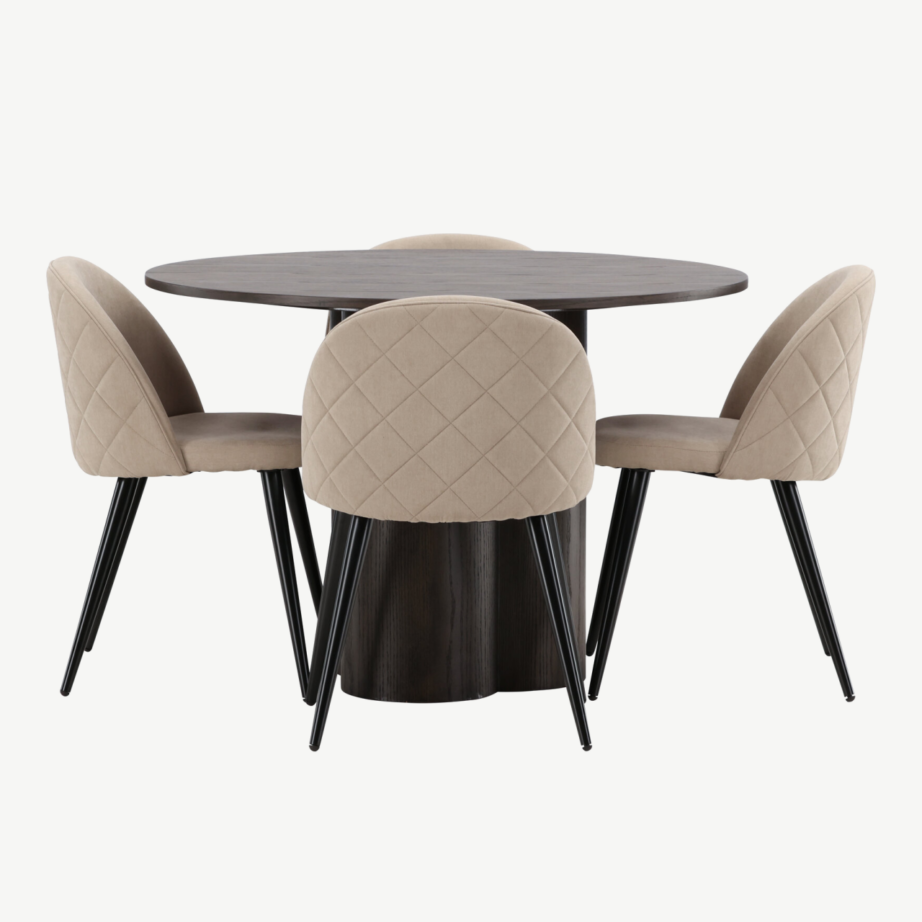 Ümmargune mokkatooniline söögilaud Olivia ja beežid polsterdatud toolid, GR22879 – 2