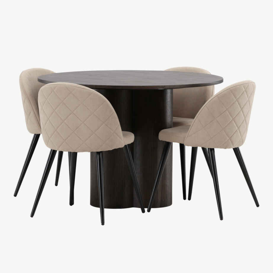 Ümmargune mokkatooniline söögilaud Olivia ja beežid polsterdatud toolid, GR22879 – 3