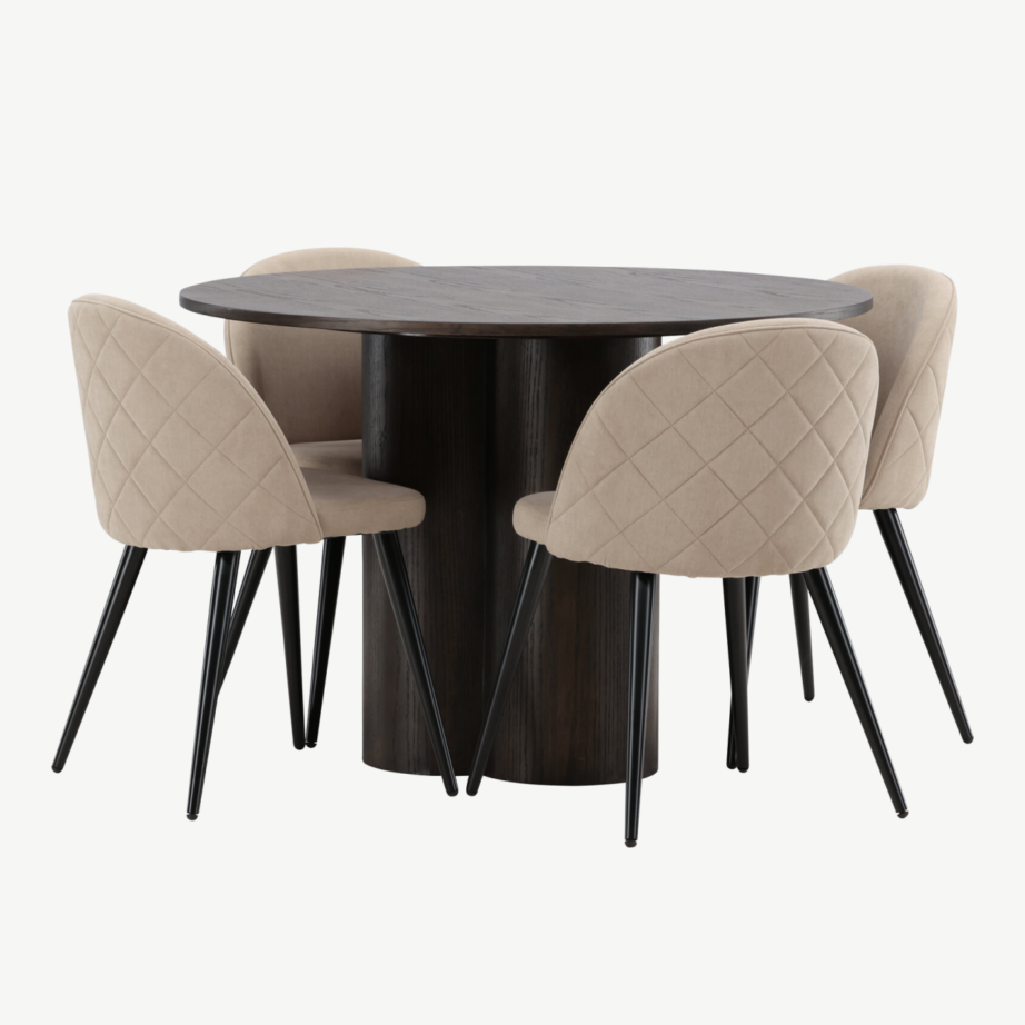 Ümmargune mokkatooniline söögilaud Olivia ja beežid polsterdatud toolid, GR22879 – 4