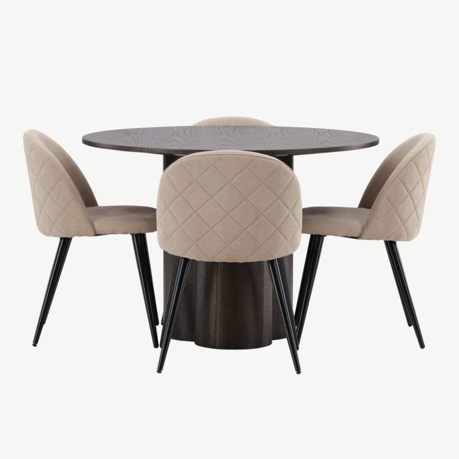 Ümmargune mokkatooniline söögilaud Olivia ja beežid polsterdatud toolid, GR22879 – 5