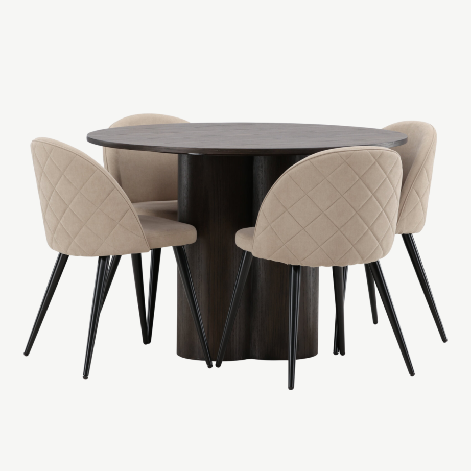 Ümmargune mokkatooniline söögilaud Olivia ja beežid polsterdatud toolid, GR22879 – 6