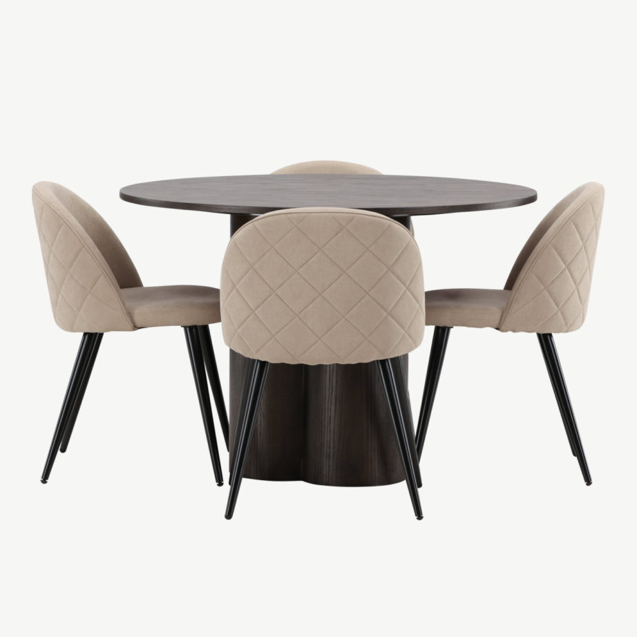 Ümmargune mokkatooniline söögilaud Olivia ja beežid polsterdatud toolid, GR22879 – 7