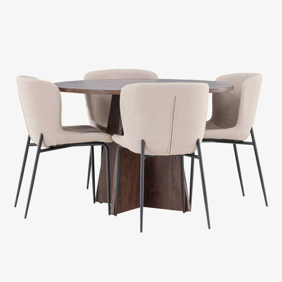 Ümmargune mokkatoonis söögilaud Bootcut ja 4 beeži bukleetooliga Modesto, GR24398 – 3