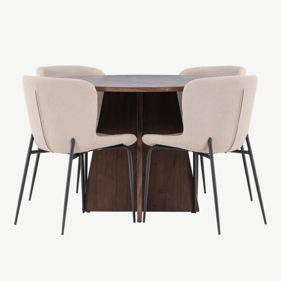 Ümmargune mokkatoonis söögilaud Bootcut ja 4 beeži bukleetooliga Modesto, GR24398 – 5