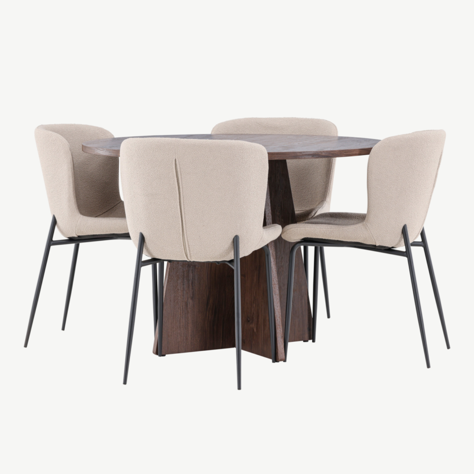 Ümmargune mokkatoonis söögilaud Bootcut ja 4 beeži bukleetooliga Modesto, GR24398 – 6