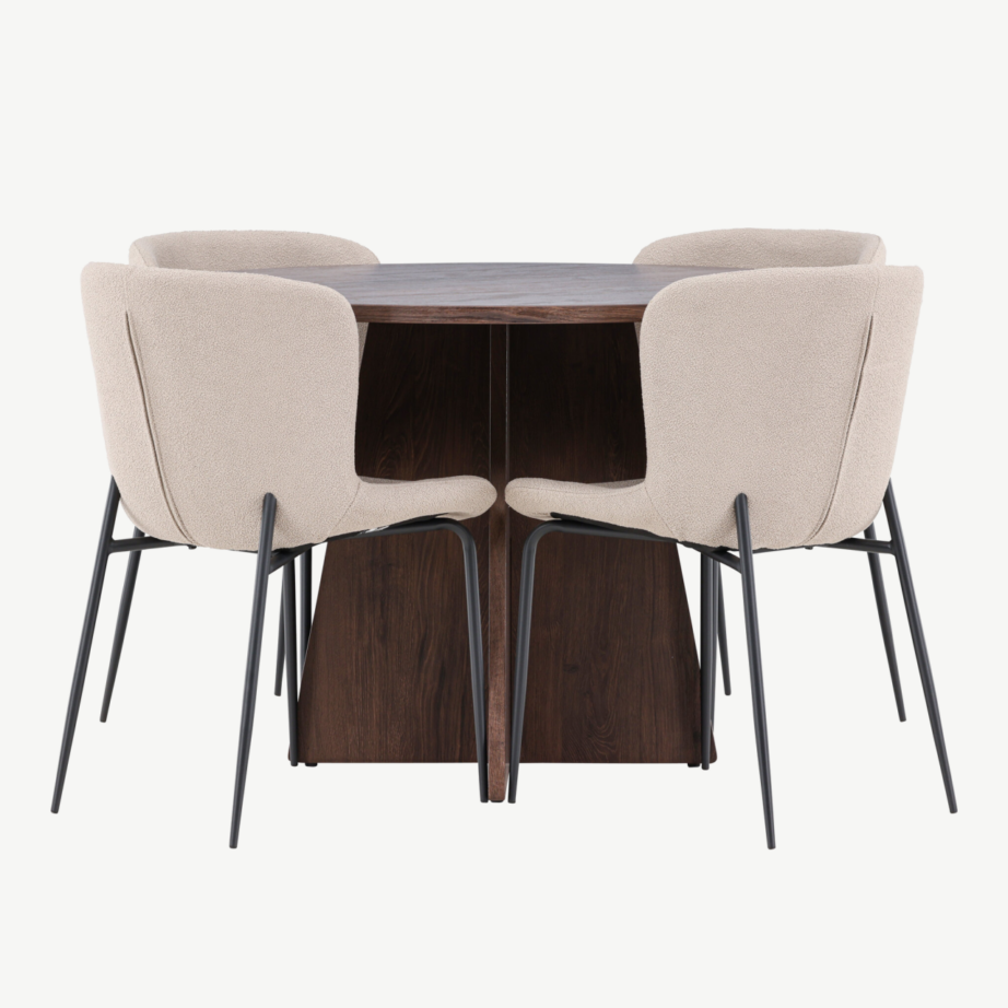 Ümmargune mokkatoonis söögilaud Bootcut ja 4 beeži bukleetooliga Modesto, GR24398 – 7