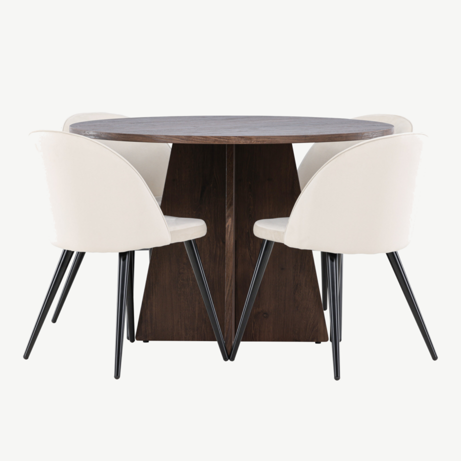 Ümmargune mokkatoonis söögilaud Bootcut ja beežid sametist toolid (4 tk), GR24400 – 2