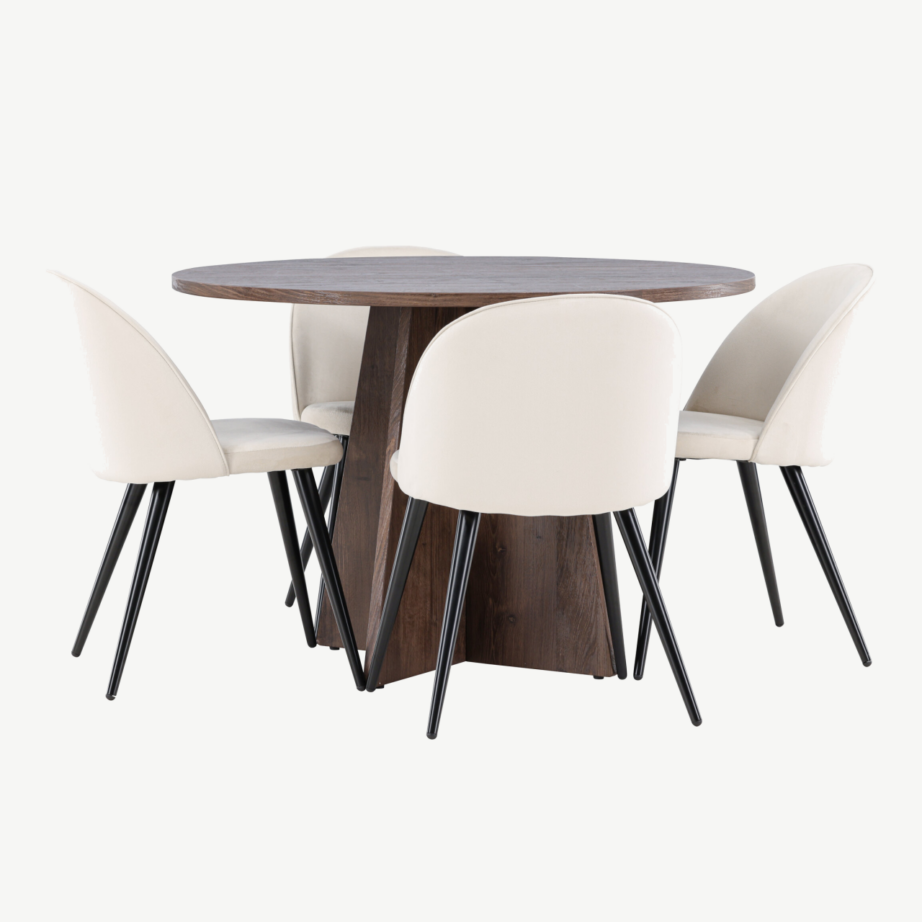 Ümmargune mokkatoonis söögilaud Bootcut ja beežid sametist toolid (4 tk), GR24400 – 3