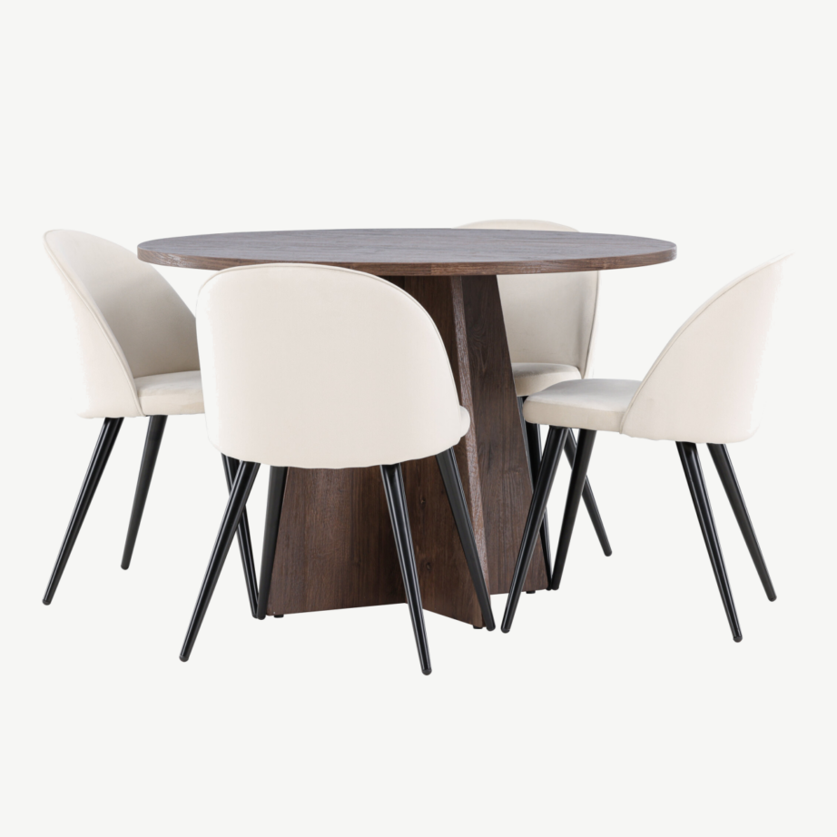 Ümmargune mokkatoonis söögilaud Bootcut ja beežid sametist toolid (4 tk), GR24400 – 4