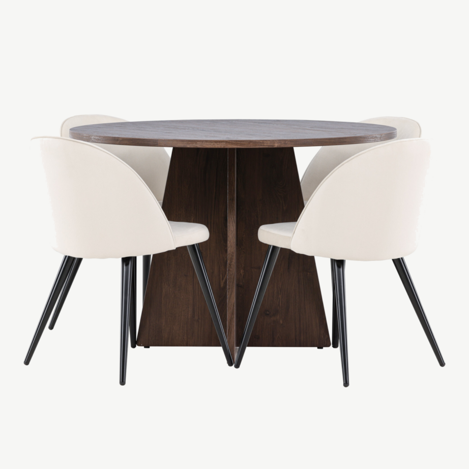 Ümmargune mokkatoonis söögilaud Bootcut ja beežid sametist toolid (4 tk), GR24400 – 5