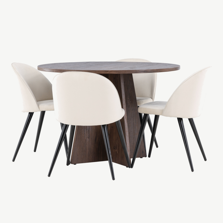 Ümmargune mokkatoonis söögilaud Bootcut ja beežid sametist toolid (4 tk), GR24400 – 6