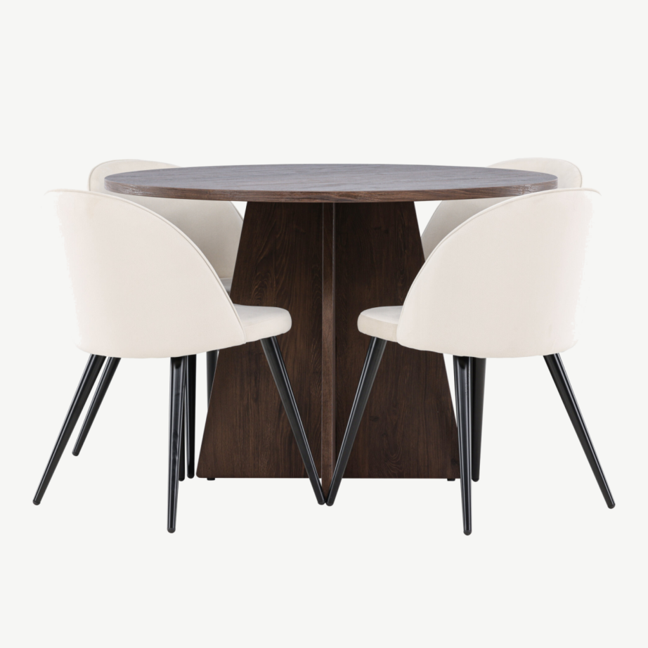 Ümmargune mokkatoonis söögilaud Bootcut ja beežid sametist toolid (4 tk), GR24400 – 7