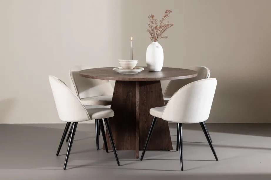 Ümmargune mokkatoonis söögilaud Bootcut ja beežid sametist toolid (4 tk), GR24400 – 8