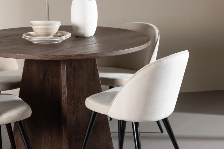 Ümmargune mokkatoonis söögilaud Bootcut ja beežid sametist toolid (4 tk), GR24400 – 9