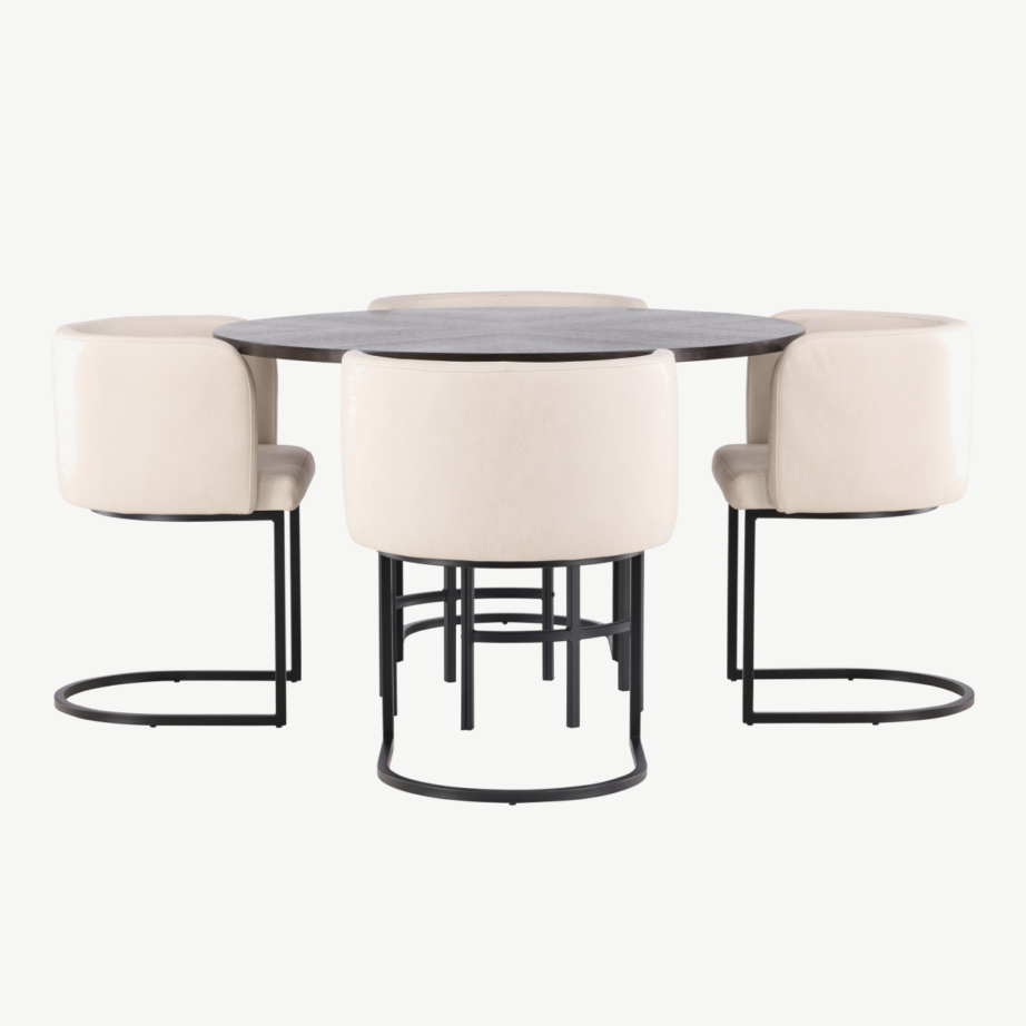 Ümmargune mokkatoonis söögilaud Copenhagen ja beežid polsterdatud toolid (Simrishamn), Ø115cm, GR23206 – 2