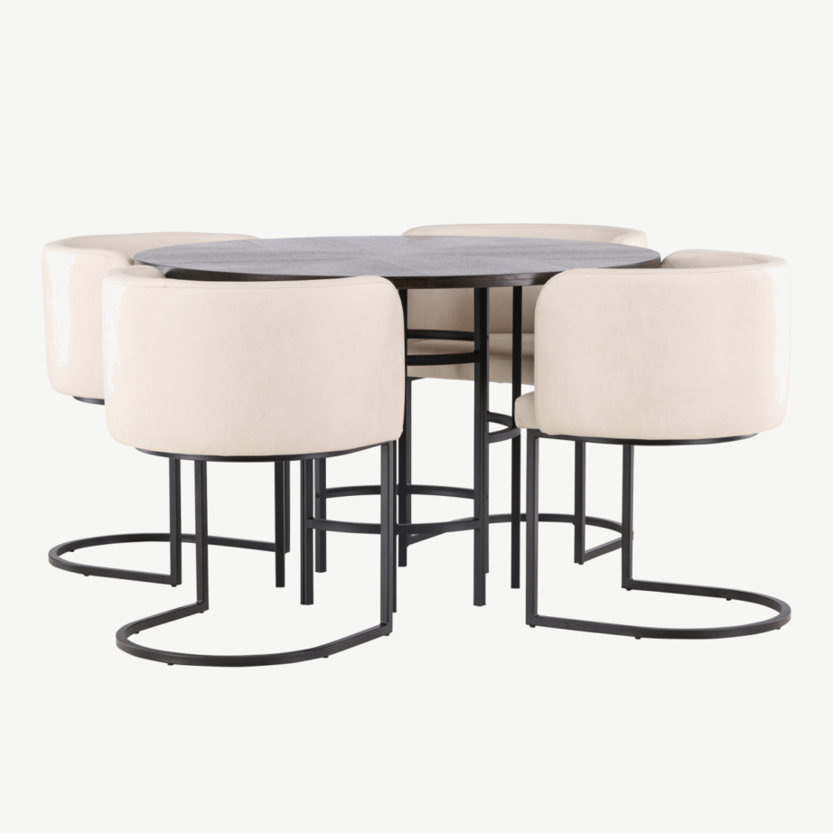 Ümmargune mokkatoonis söögilaud Copenhagen ja beežid polsterdatud toolid (Simrishamn), Ø115cm, GR23206 – 3