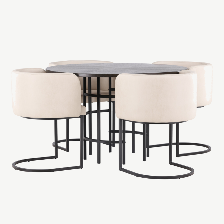 Ümmargune mokkatoonis söögilaud Copenhagen ja beežid polsterdatud toolid (Simrishamn), Ø115cm, GR23206 – 4