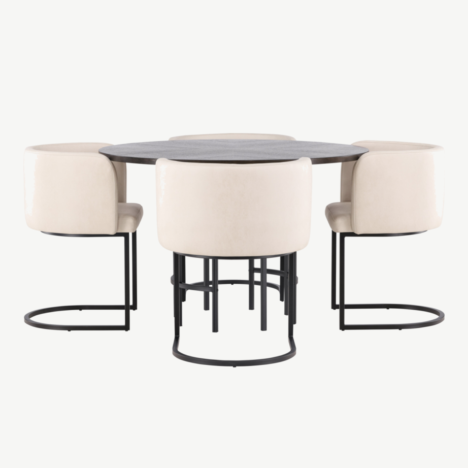 Ümmargune mokkatoonis söögilaud Copenhagen ja beežid polsterdatud toolid (Simrishamn), Ø115cm, GR23206 – 5