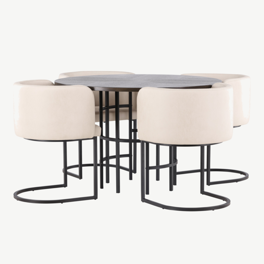 Ümmargune mokkatoonis söögilaud Copenhagen ja beežid polsterdatud toolid (Simrishamn), Ø115cm, GR23206 – 6