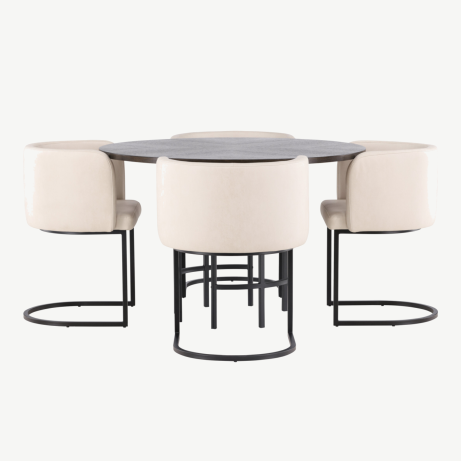 Ümmargune mokkatoonis söögilaud Copenhagen ja beežid polsterdatud toolid (Simrishamn), Ø115cm, GR23206 – 7