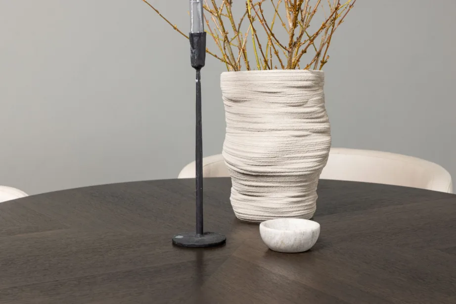 Ümmargune mokkatoonis söögilaud Copenhagen ja beežid polsterdatud toolid (Simrishamn), Ø115cm, GR23206 – 10