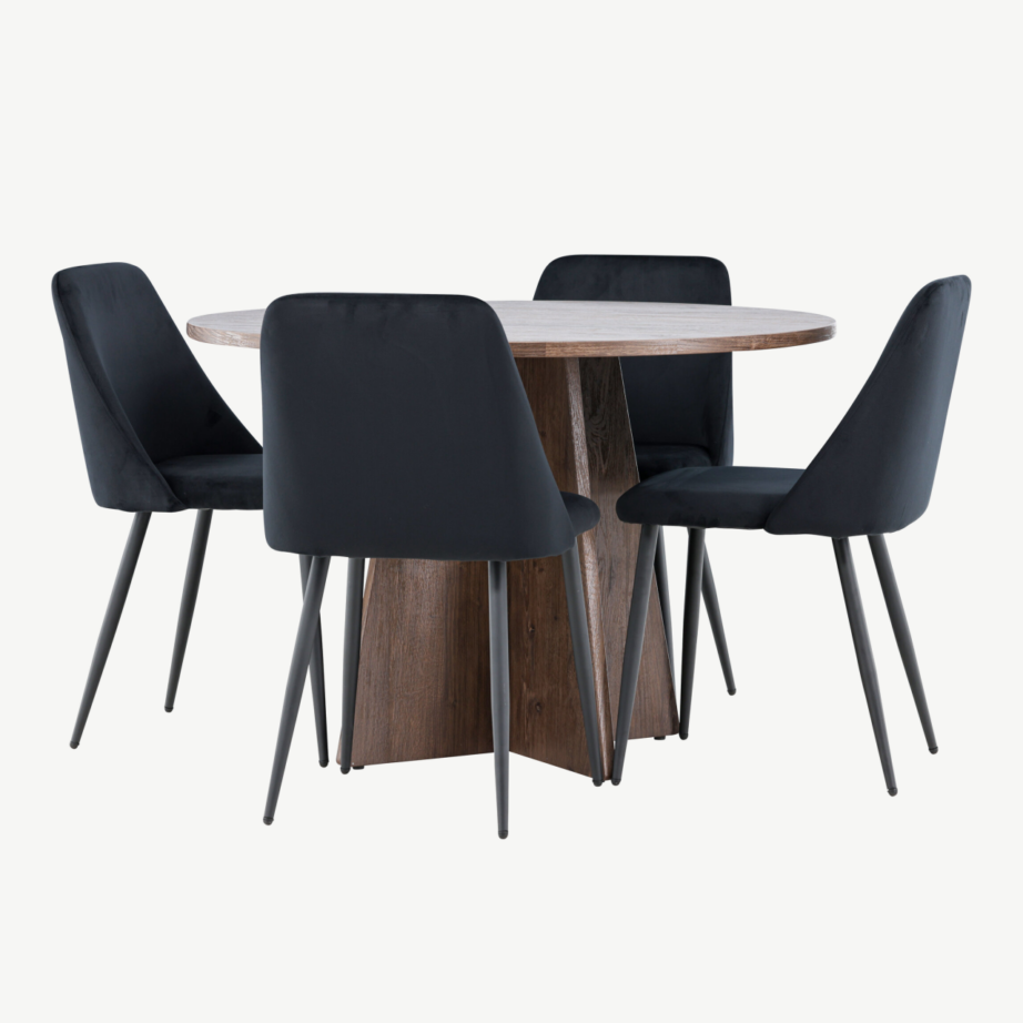 Ümmargune mokkavärvi MDF söögilaud Bootcut ja mustad sametist Night toolid (komplekt 4+1), GR24395 – 4