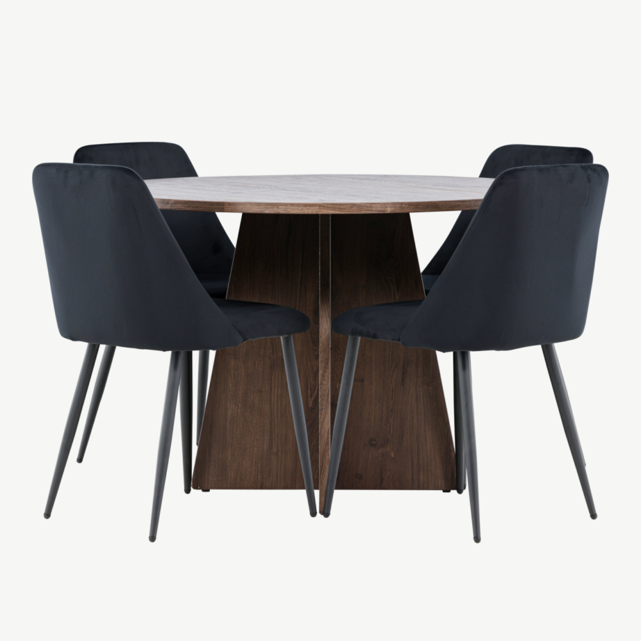 Ümmargune mokkavärvi MDF söögilaud Bootcut ja mustad sametist Night toolid (komplekt 4+1), GR24395 – 5